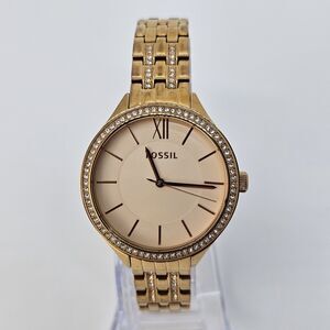 Fossil Women's Watch 36MM Gold Dial Gold Bracelet Band‎ 6.75" New Battery